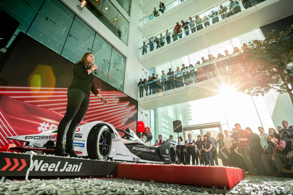 Executive committee member speaks at Vodafone and Porsche Formular E brand launch event 